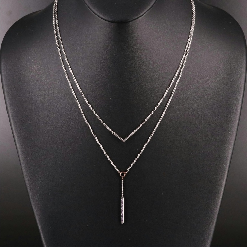 Sterling Amethyst and White Topaz Chevron & Bar drop multi-strand necklace